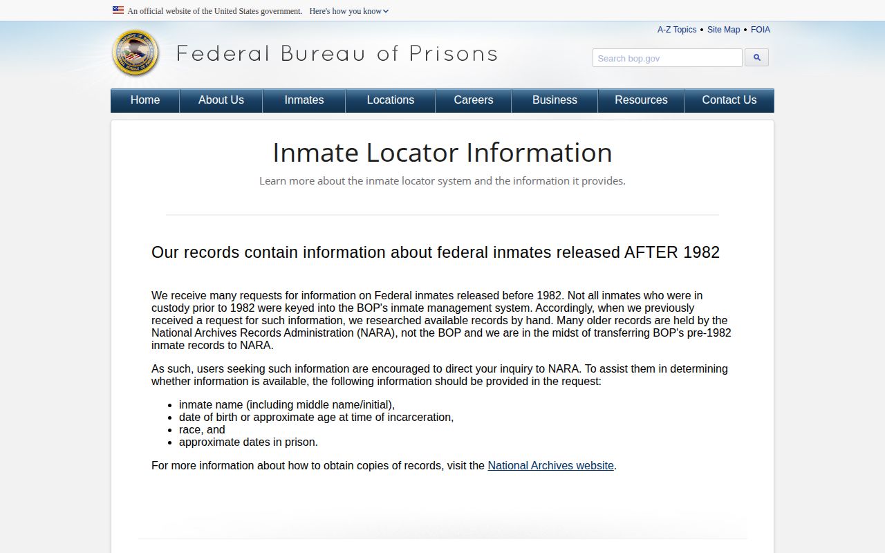 Federal Bureau of Prisons release record meanings for Beltrami County searches